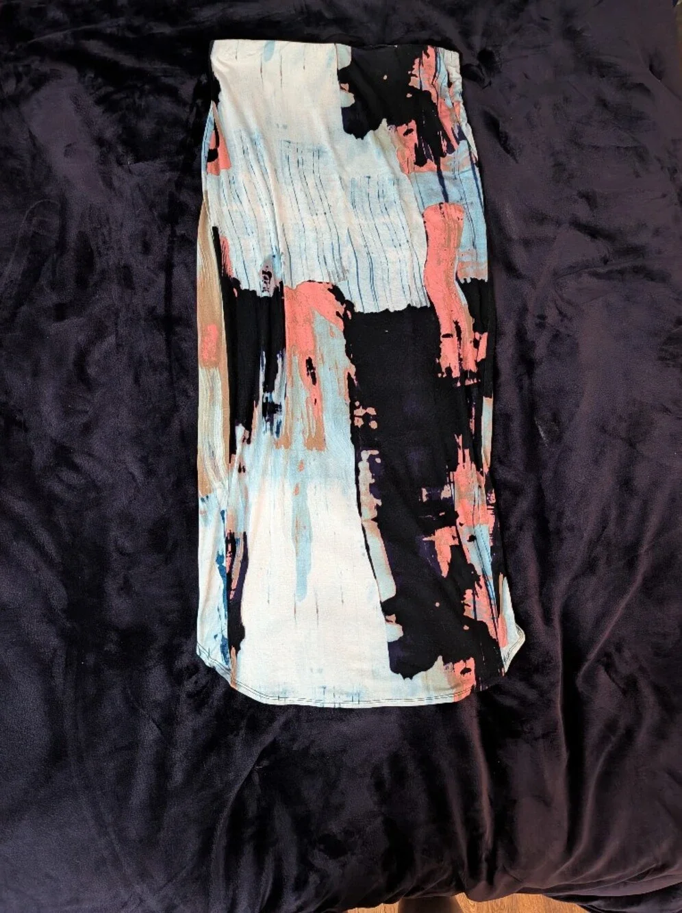 Abstract Print Midi Skirt in Black, Cream & Pink